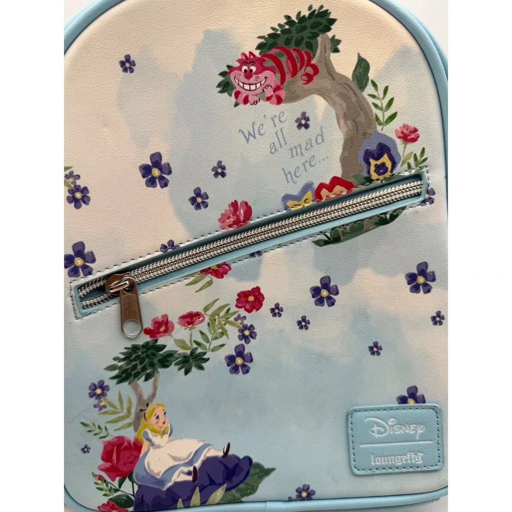 Disney Loungefly Alice in Wonderland We're All Mad Here Mini Backpack Blue